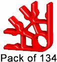 Paket mit 134 K'NEX-3-Weg-Verbindungsstck rot
