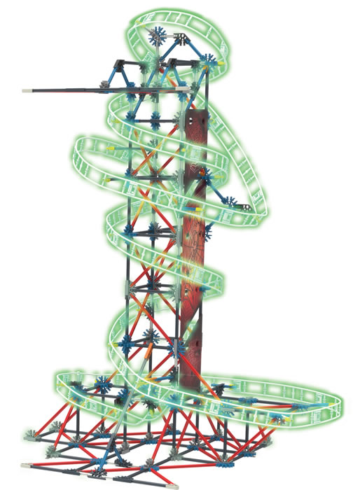 K'NEX Web Weaver coaster (vertical in dark)
