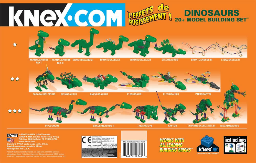 Box reverse image for K'NEX Dinosaur 20+ Model Building Set