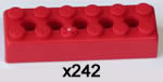 Pack of 242 K'NEX Brick 2 x 6 Red