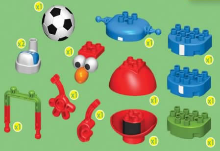 Parts list for Kid K'NEX Kick It Elmo set